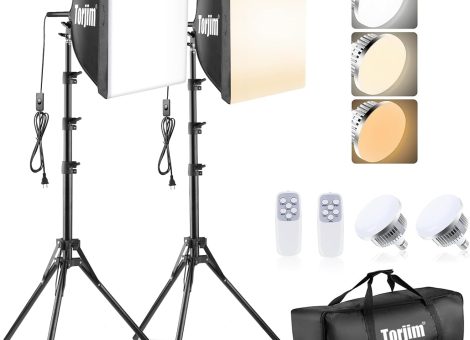 Torjim Softbox Photography Lighting Kit, 16” x 16” Professional Softbox Lighting Kit with 85W 3000-7500K LED Bulbs, Studio Lights for Photography/Video Recording/Live Streaming