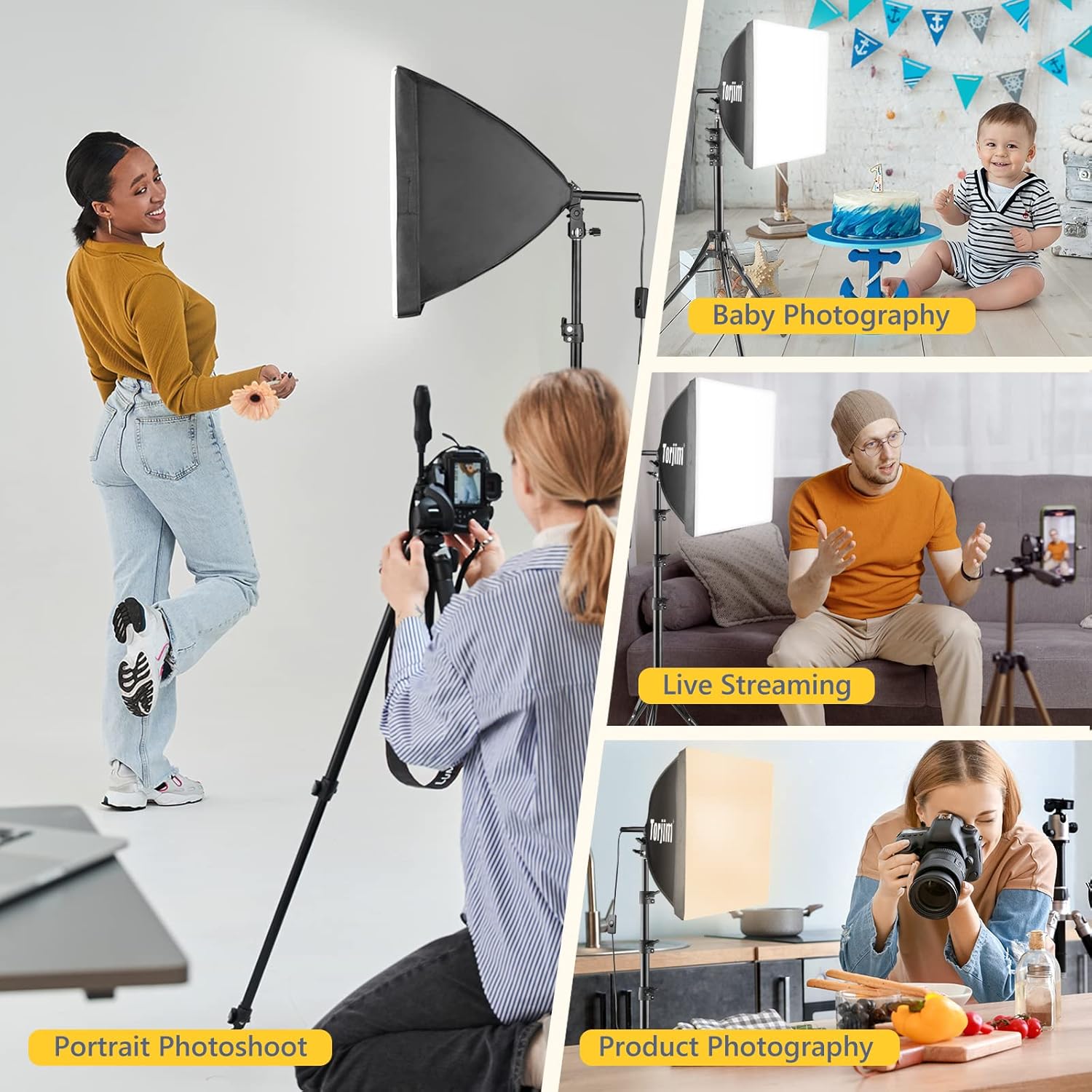 Kit éclairage Studio Softbox LED 85W - 40x40 Cm - Trépied Réglable 43-160 Cm - Ampoule E27 3000-6500K - Pour Photo, Vidéo, YouTube