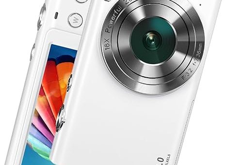 Digital Camera, 4K Autofocus Vlogging Camera with Flash, 48MP Point and Shoot Digital Camera with 16X Zoom, Anti-Shake, 32GB Card, Portable Compact Camera for Teens Adult Beginner(White)