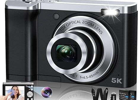 5K Digital Camera 2024 Newest 56MP Cameras for Photography Autofocus,10X Optical Zoom Vlogging Compact Camera with Front and Rear Camera,6-Axis Anti-Shake,Touch Screen with 64GB SD Card,2 Batteries