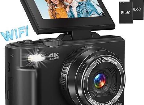 Digital Camera for Photography, 4K Vlogging Camera for YouTube 3″ 180° Flip Screen 18X Digital Zoom Compact Retro Camera with 32GB TF Card & 2 Batteries, Black